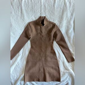 Babaton Long Sleeve Bodycon Brown Mini Dress